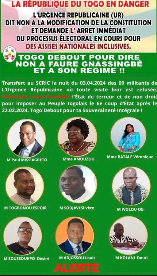 Au Togo,  Paul Missiagbeto et 8 autres membres de la DMK détenus au SCRIC